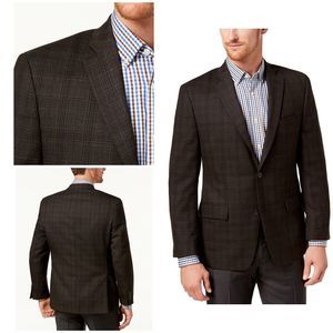 Michael Kors Men's Classic-Fit New Brown Blazer Check Sport Coat Jacket 38S